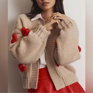 Anthropologie: Beige knitted, 3D heart, cardigan! NWOT